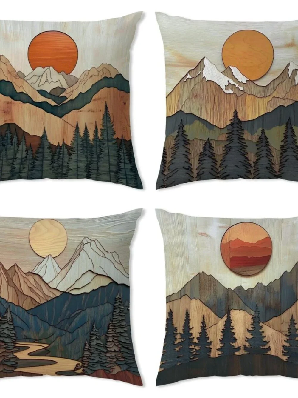 Boho Abstract Throw Pillow Covers Vintage Mountain Velvet Pillow Covers 18x18